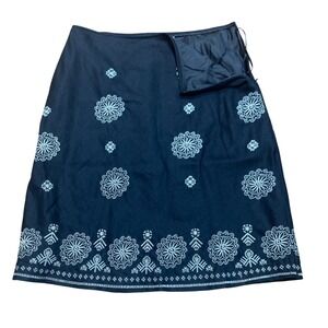 Richard‎ Malcolm Black Linen Skirt Size 12 Floral Embroidered Beaded Boho Lined